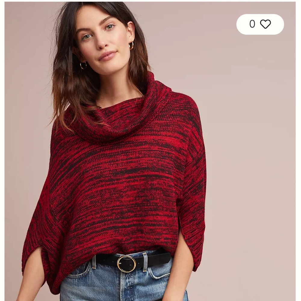 *Anthropologie Moth Women's Red & Black Marbled Marla Cowl Neck Poncho Sweater